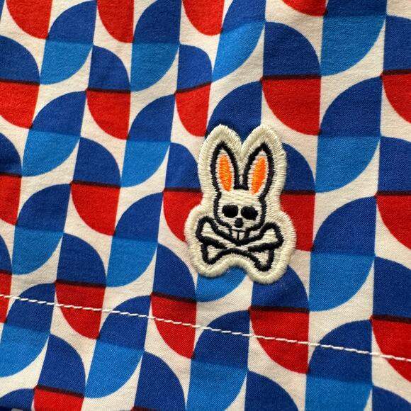 Psycho Bunny Swim Trunks Mens XXL Blue Red Mesh Lined Beach Coastal + Pockets - Picture 4 of 12